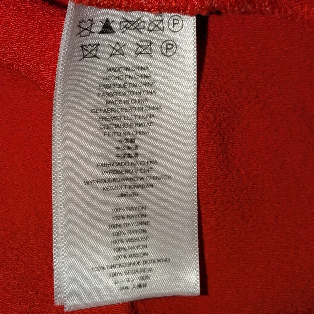 Michael Kors Red Orange Short Sleeve Peplum Blouse Crew Neck Crepe Top Small‎